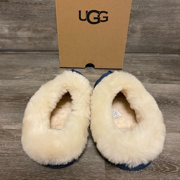 UGG | Moraene Sheepskin & Suede Slippers In Navy Size 6 NEW - Picture 4 of 7